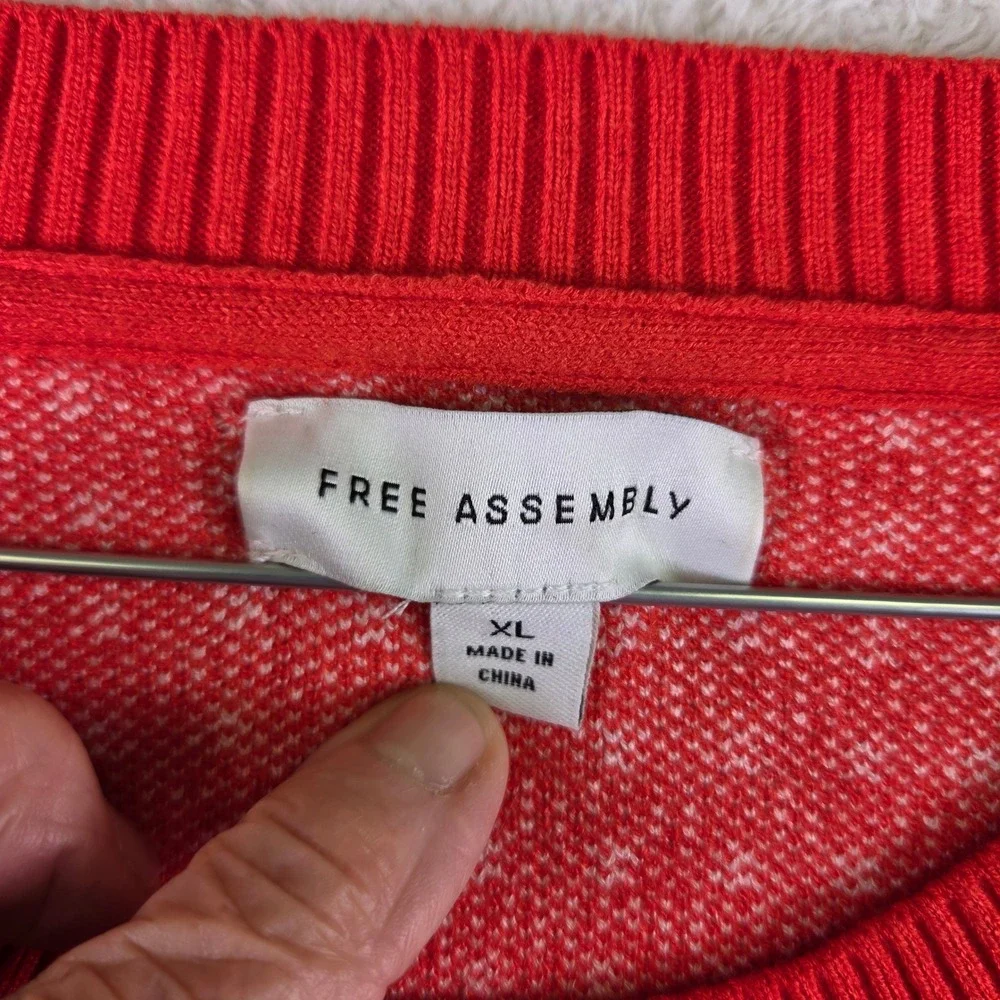 Free Assembly Mens XL Red Birds Eye Knit Raglan Crewneck Sweater Pullover